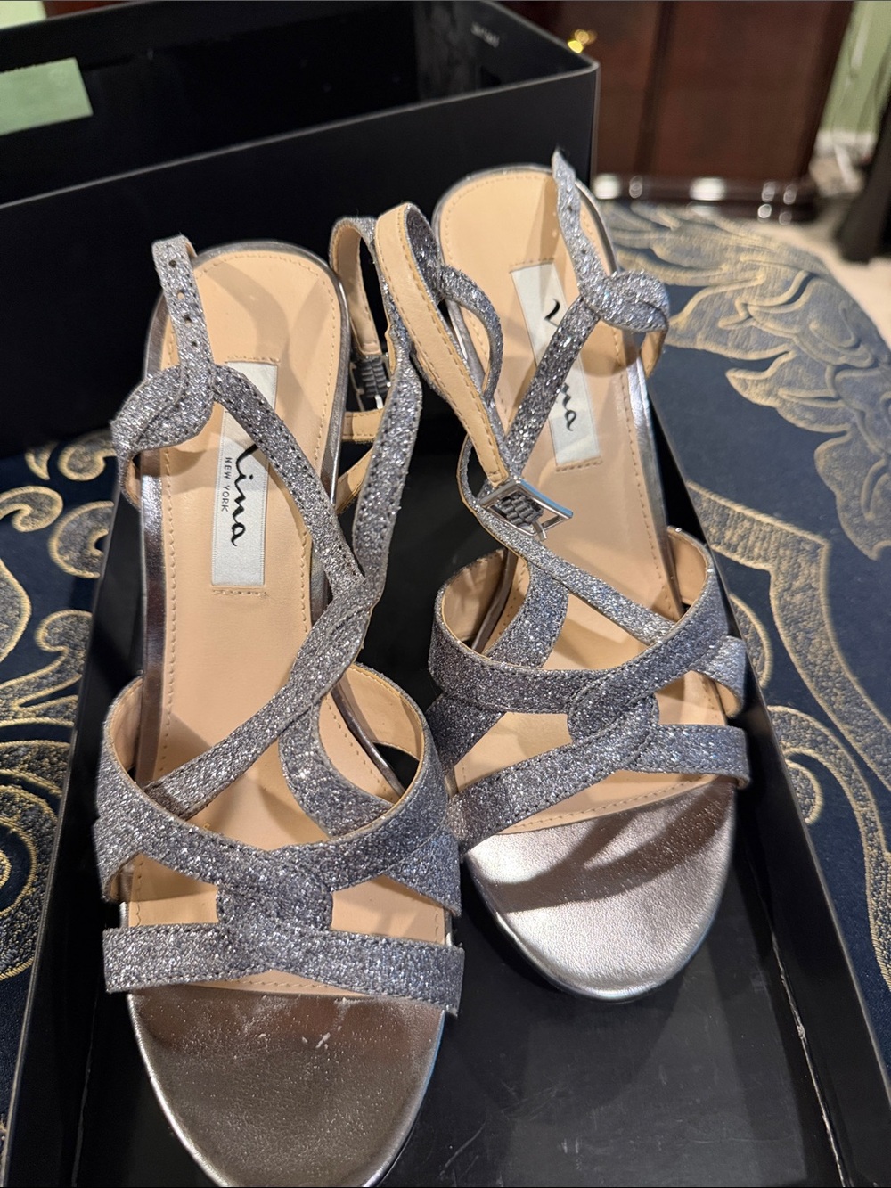 Nina Silver Glitter Strappy Heeled Sandals